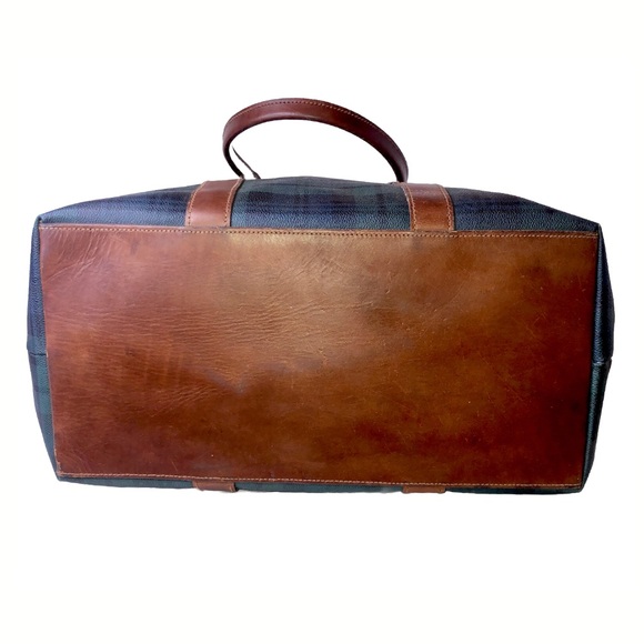 MRALPH LAUREN Black Watch Plaid Oversized Coated Canvas Brown Leather Travel Bag - Picture 12 of 16